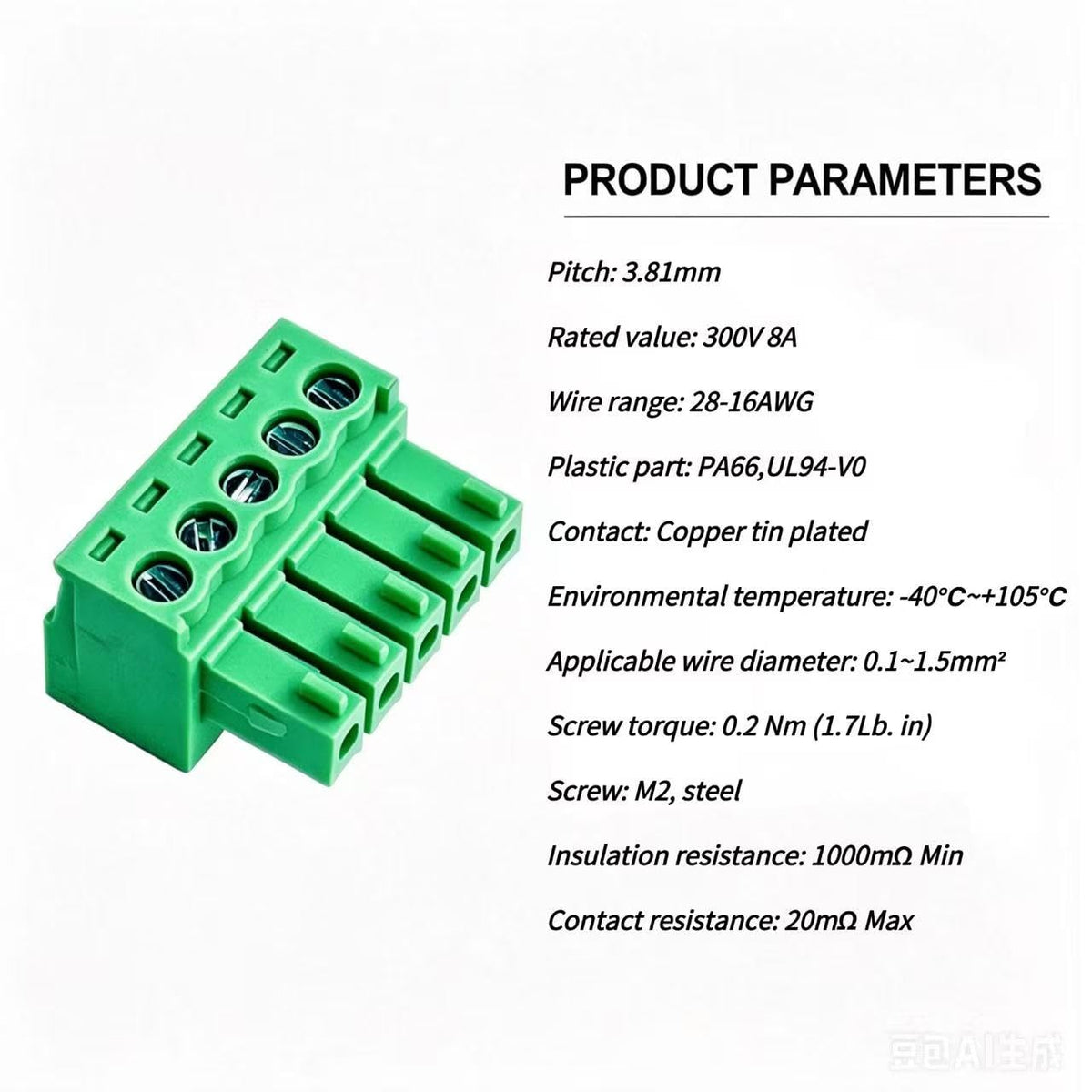 20Pcs 2 Pin 3.81mm Pitch Pluggable PCB Screw Terminal Block Plug Connector Phoenix Connector for 28-16AWG