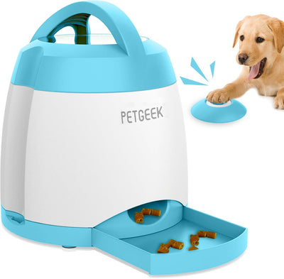 Automatic Dog Treat Dispenser with Button - Puzzle Memory Training Feeder, Pet Geek Button Treat Food Dispensing Toys