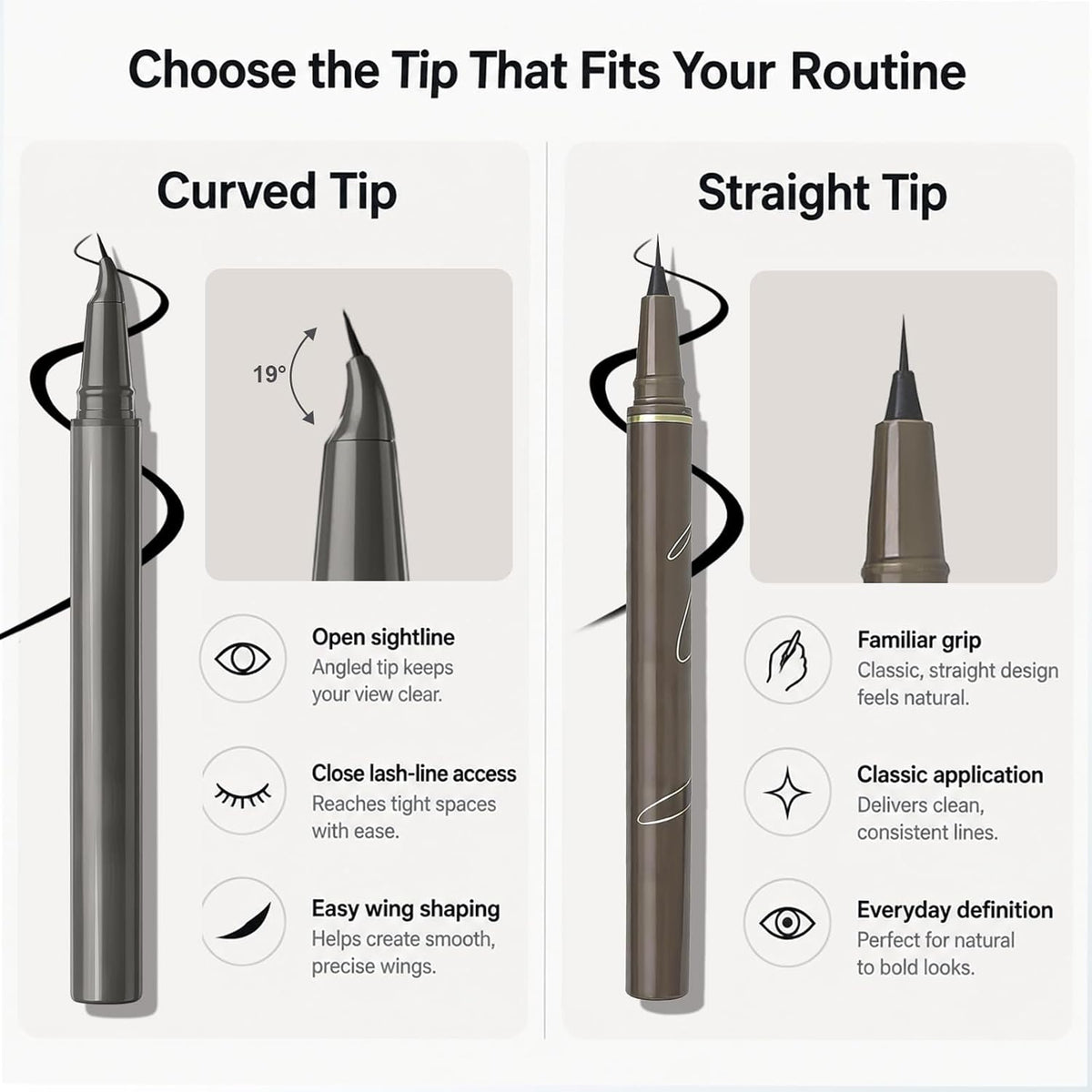 Ultra-Fine Liquid Eyeliner with 19° Angled Tip, Clear-Sight Tip Design