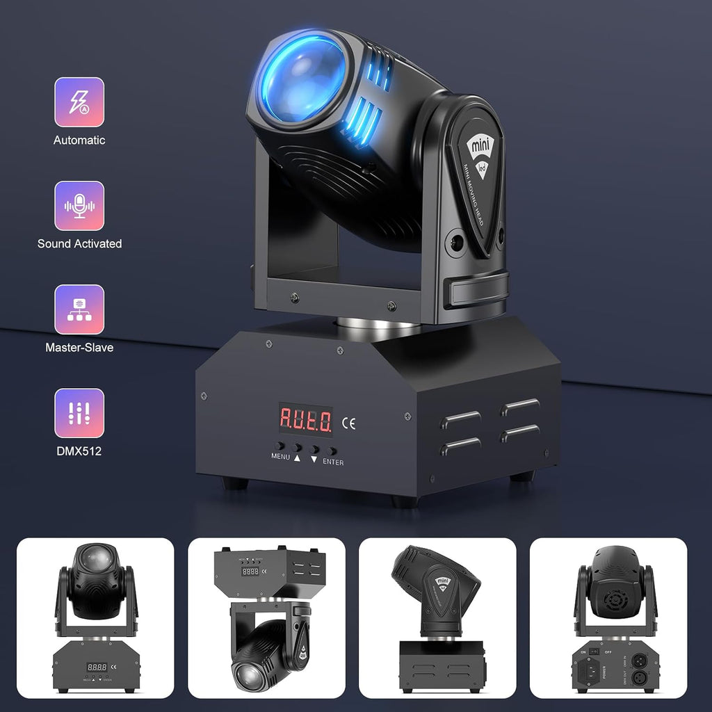 Beam Moving Head Light,RGBW LED Mini Party Light Stage Lighting Spot Lights by DMX512 & Sound Active Control for Home