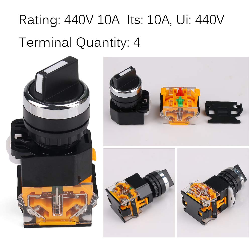 Rotary Switch 2 Positions Select Knob Waterproof Latching Rotary Selector Switch 5 Piece