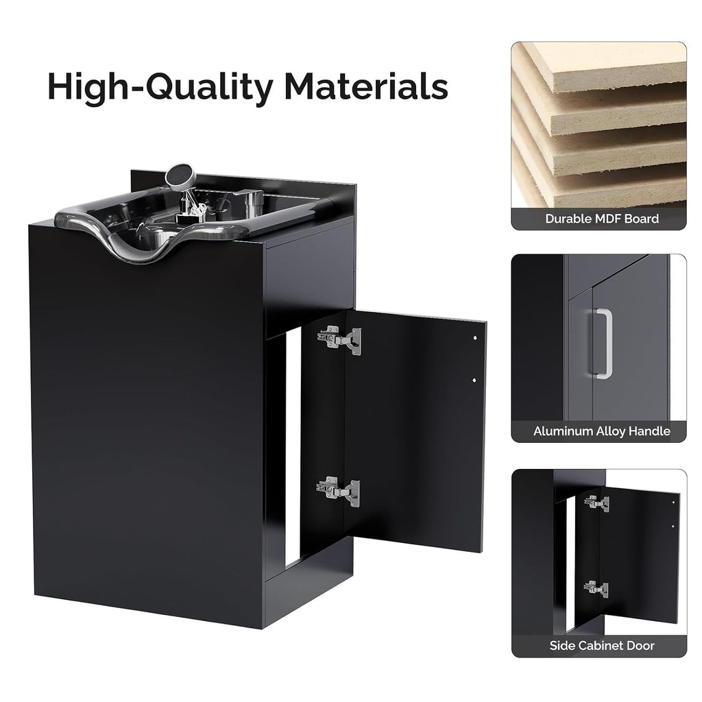 Shampoo Bowl with Cabinet, Salon Wet Station with Sprayer Faucet Shampoo Cabinetry, Portable Hair Wash Sink for
