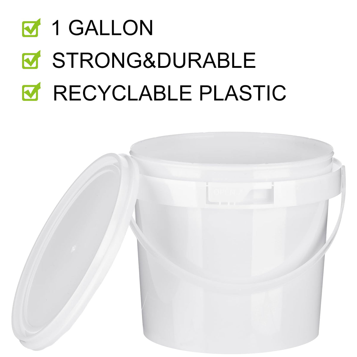 10 Pack White Plastic Bucket with Handle and Lid