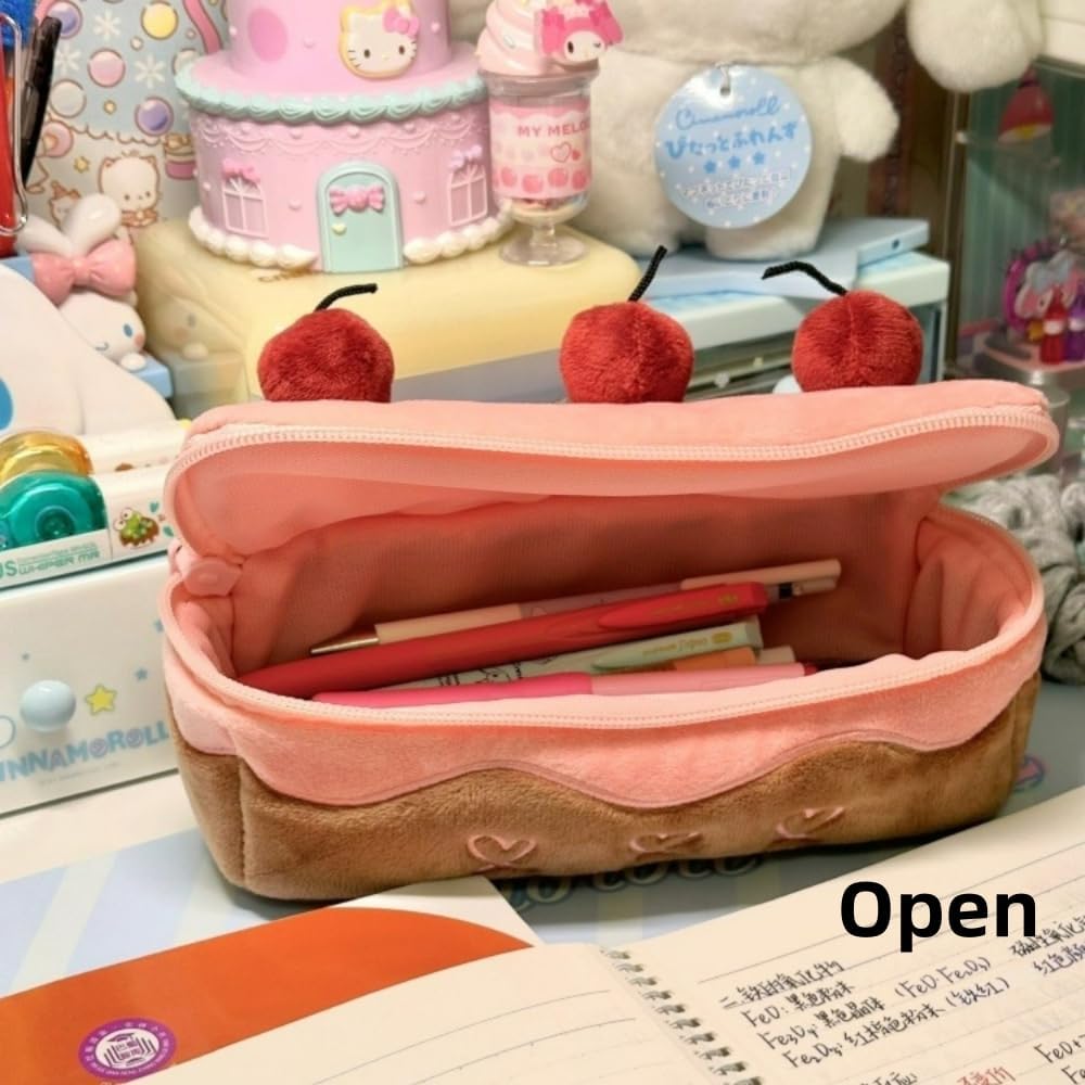 Cherry Cake Pencil Case Big Capacity Pen Holder Plush Pencil Pouch Box Cute Aesthetic Pen Case (Cherry)