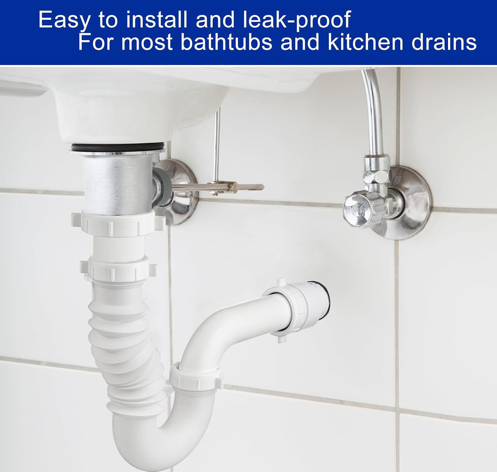 (1 Pack) Yariwiz White P Trap 1-1/2 Inch for Bathroom Kitchen Sink Drain Pipe Tubular Kit with Adjustable J-Bend