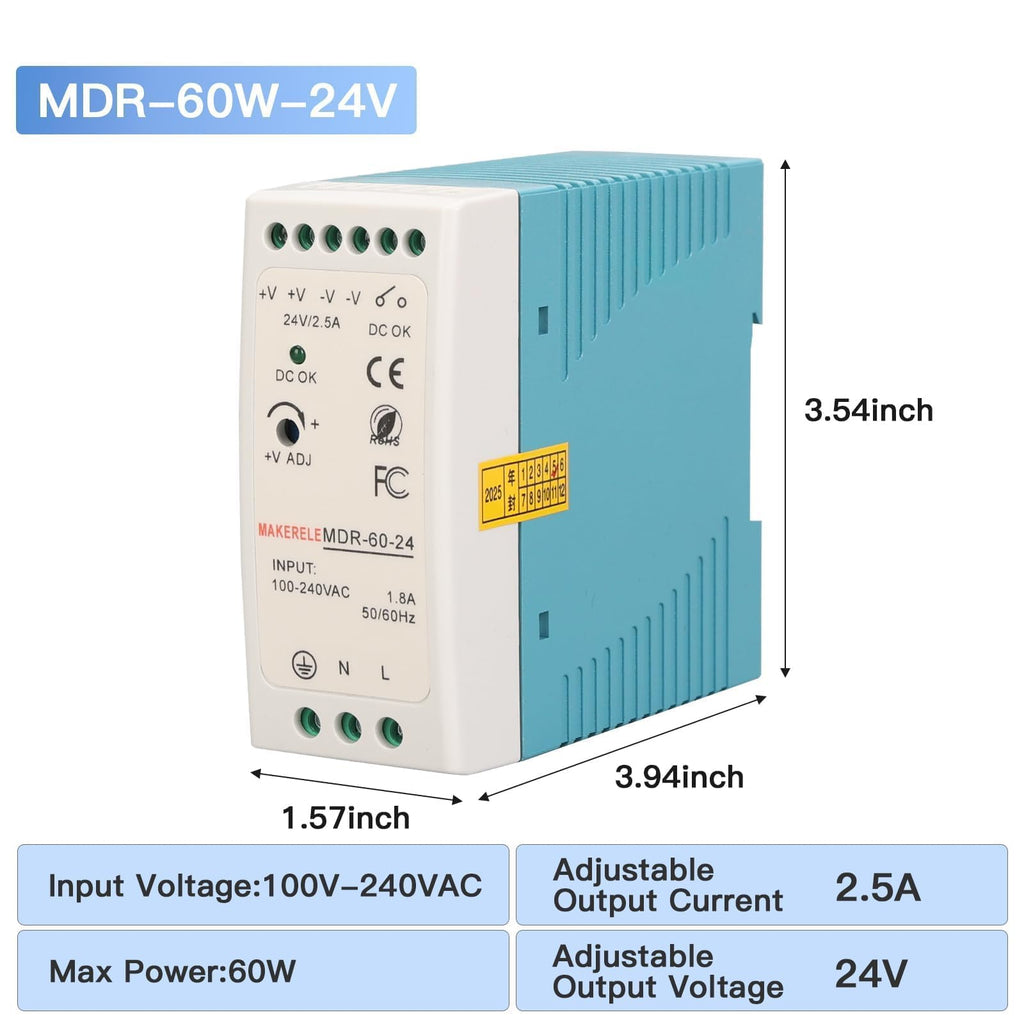 MAKERELE MDR 24V AC to DC DIN Rail Power Supply 60W