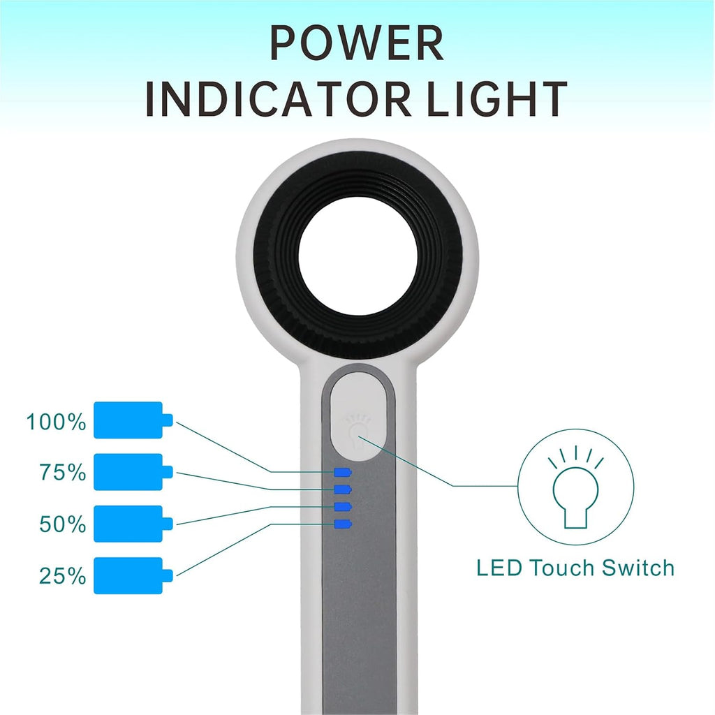 Handheld Magnifier 60X with UV&LED Lights Jeweler Loups Magnifying Glass with 30mm Optical Lens, Touch Light Control