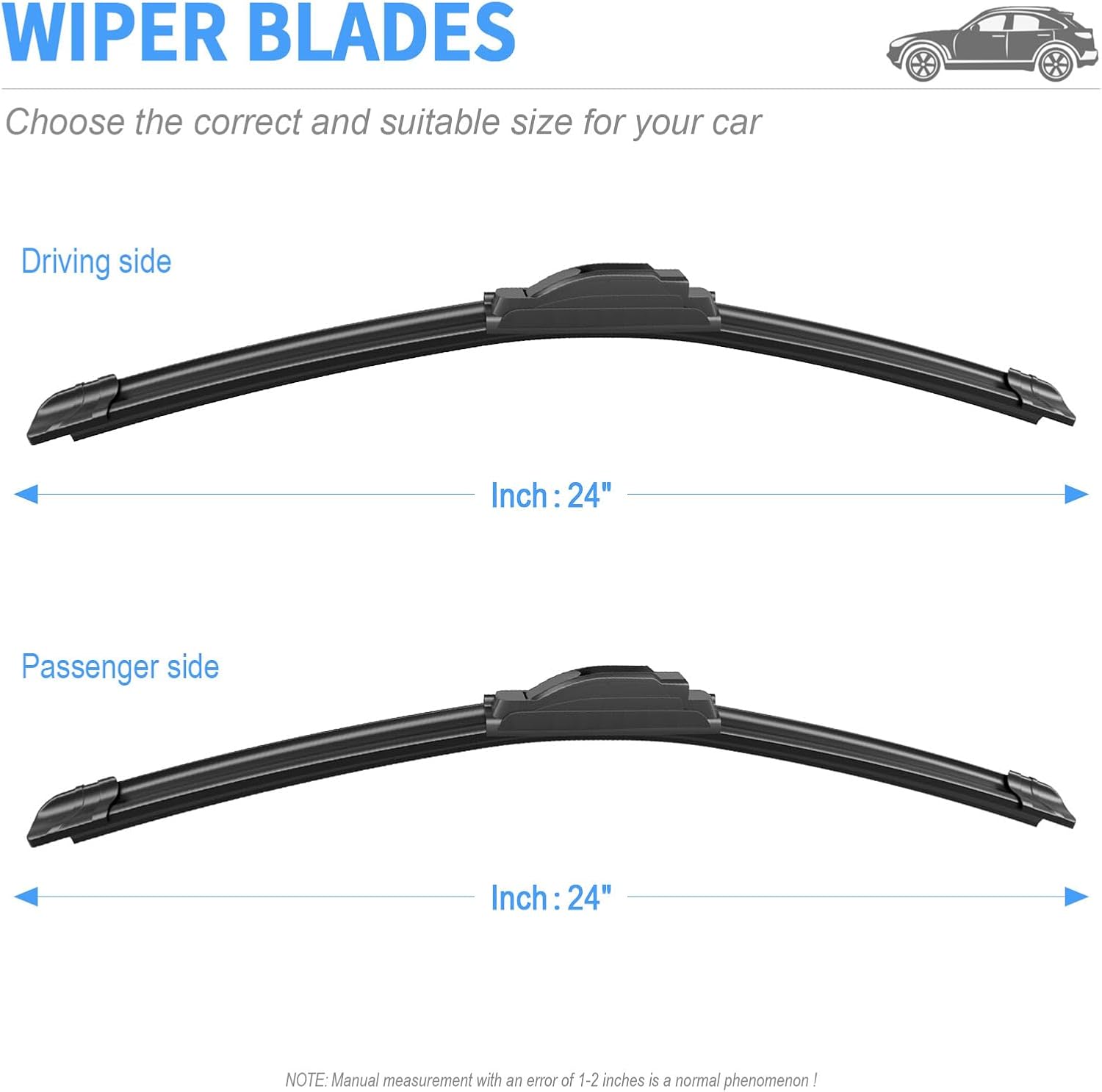 24"+24" Silicone Wiper Blades Replacement For Dodge Ram 1500 2002-2008 Ram 2500 2003-2008 Ram 3500 2003-2008 Ram 1500