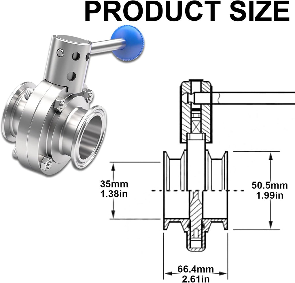 2PCS 1.5 Inch Sanitary Butterfly Valve with Pull Handle