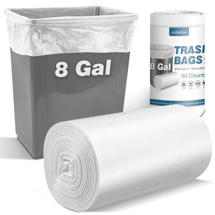 8 Gallon Trash Bags, 50 Count Medium Garbage Bags