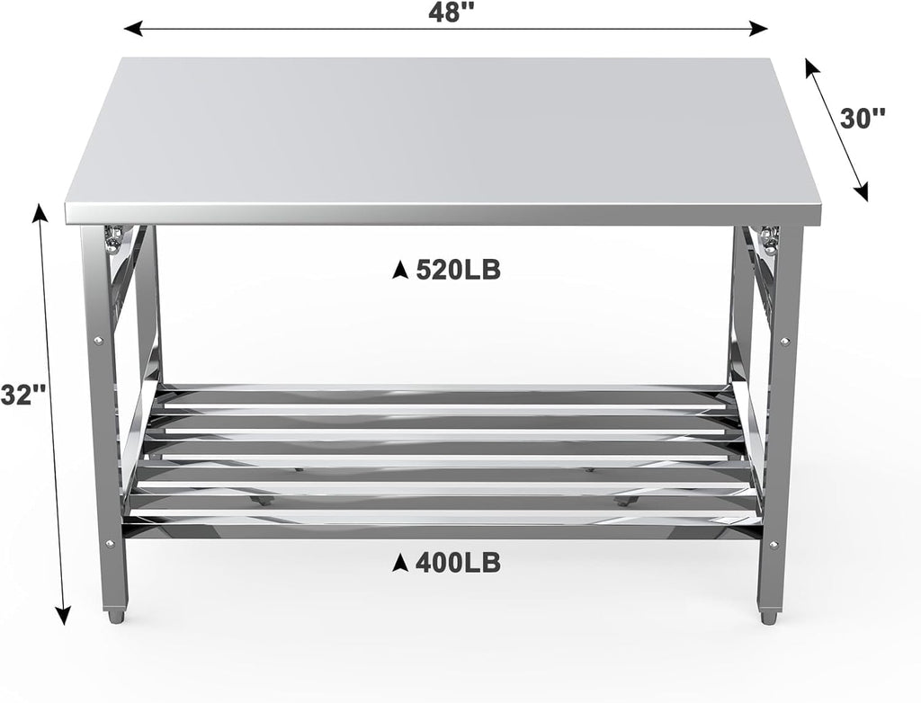 48" x 30" Stainless Steel Commercial Work Table, No Installation Required