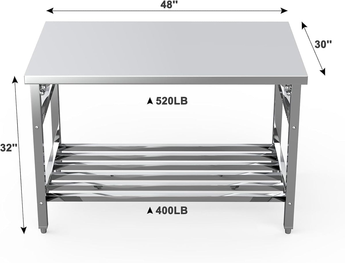 48" x 30" Stainless Steel Commercial Work Table, No Installation Required