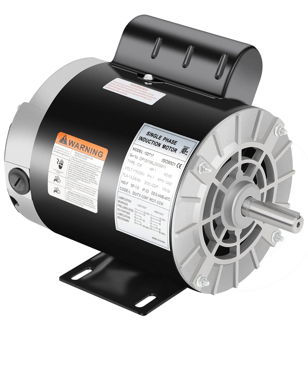 Air Compressor Motor 1HP Single Phase 3450RPM 115/230V ODP 56 Frame