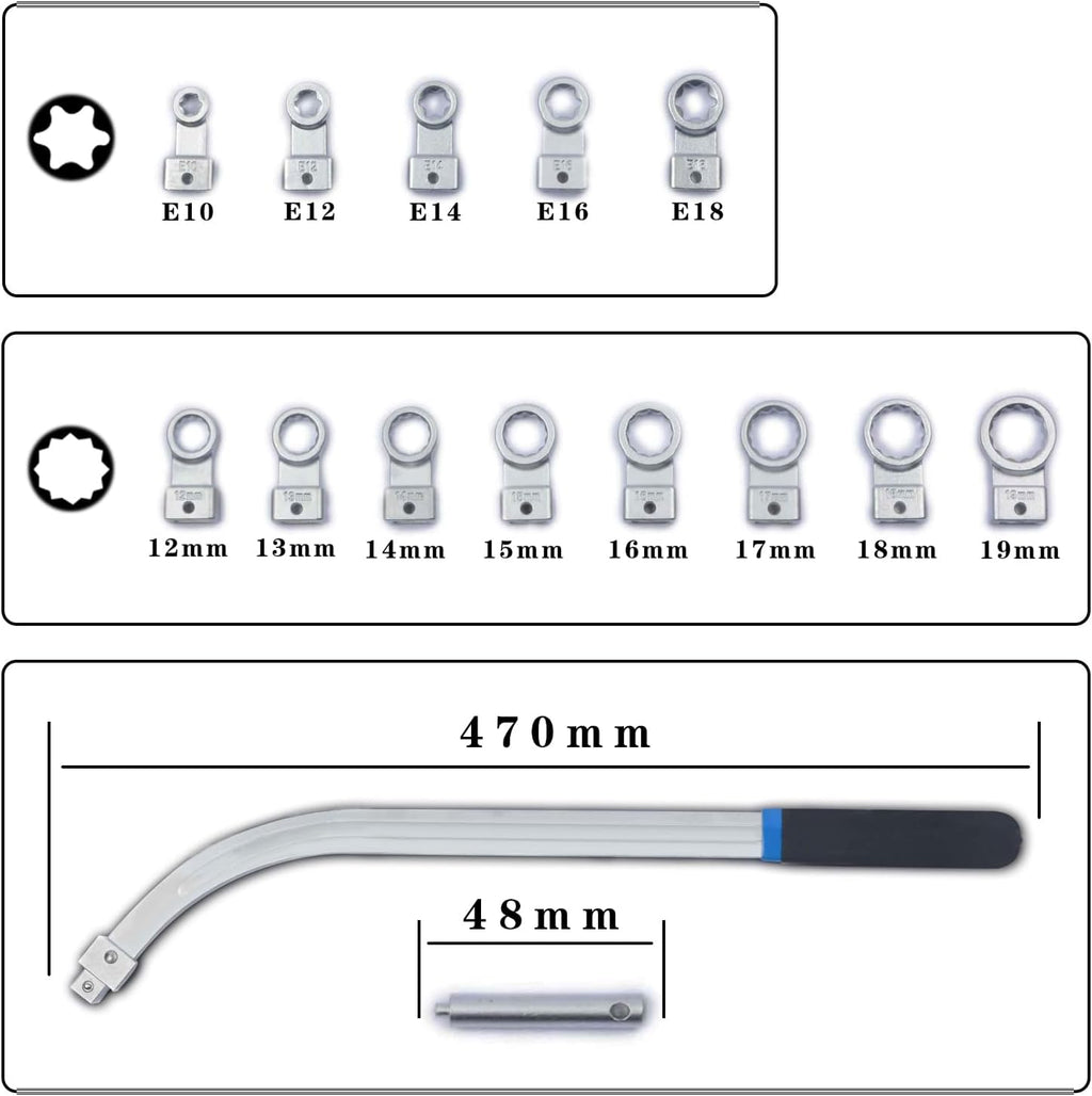 15PCS Auxiliary Idler Belt Tensioner Pulley Tool Kit Serpentine Timing Belt Wrench Removal Tool Set Engine Timing