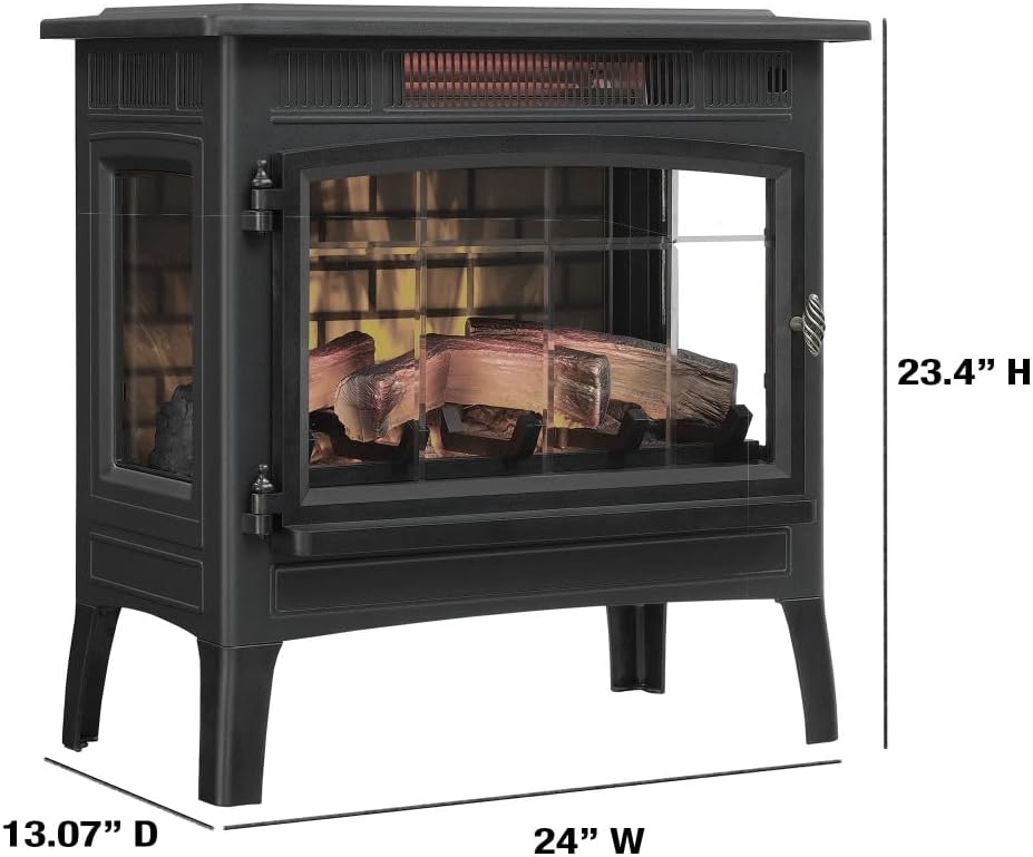Freestanding Electric Fireplace Stove Heater with 3D Flame Effect for 1,000 Sq. Ft. Room, Cream