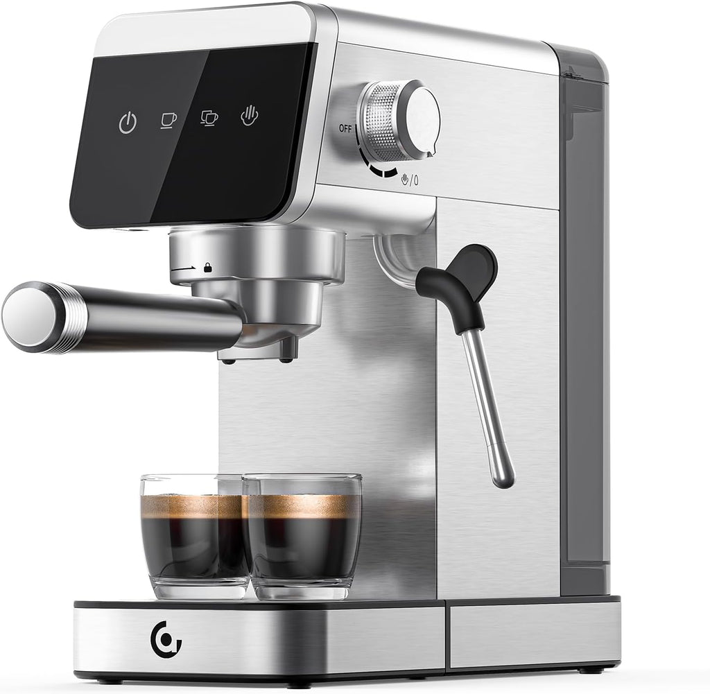 Espresso Machine 20 Bar, Compact Coffee Maker with LED Touch Screen & Milk Frother, Brushed Stainless Steel Housing