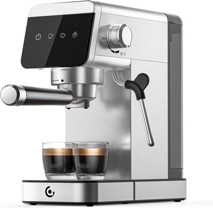 Espresso Machine 20 Bar, Compact Coffee Maker with LED Touch Screen & Milk Frother, Brushed Stainless Steel Housing
