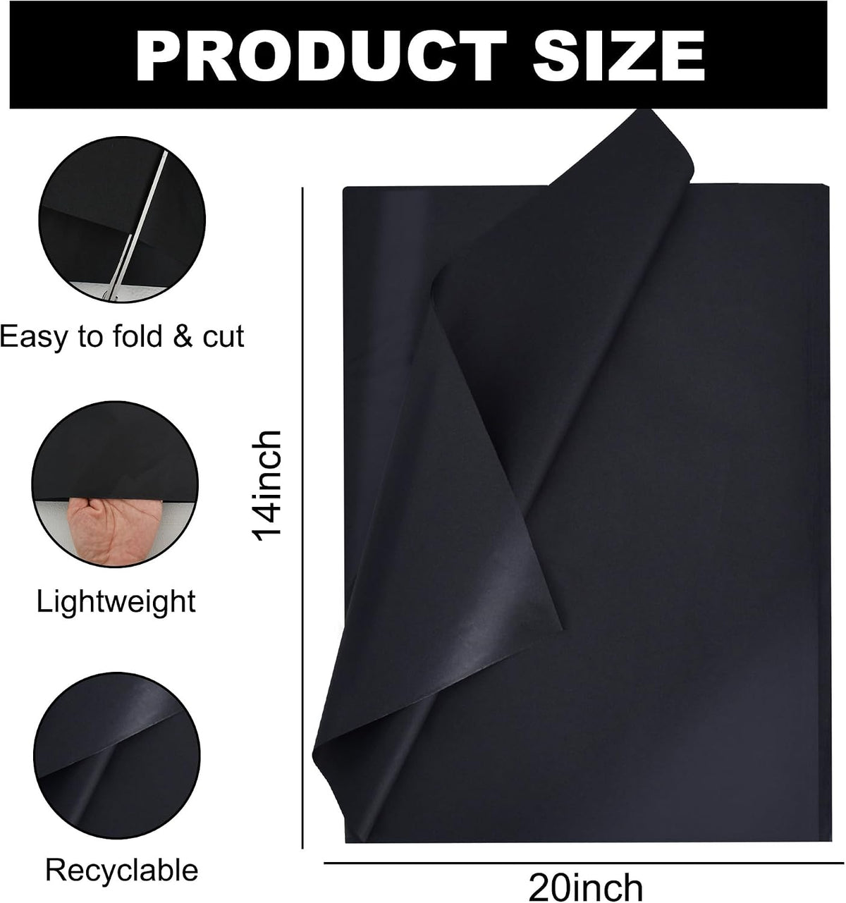 100 Sheets Black Tissue Paper Bulk, Wrapping Tissue Paper for Gift Bags, 14 x 20 Inch Gift Wrap for Halloween
