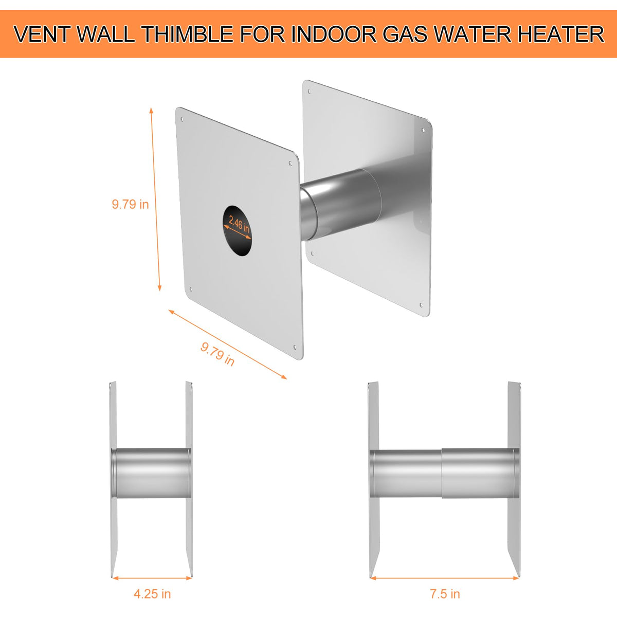 2.36 Inch Retractable Stainless Steel Wall Thimble for Gas Water Heater