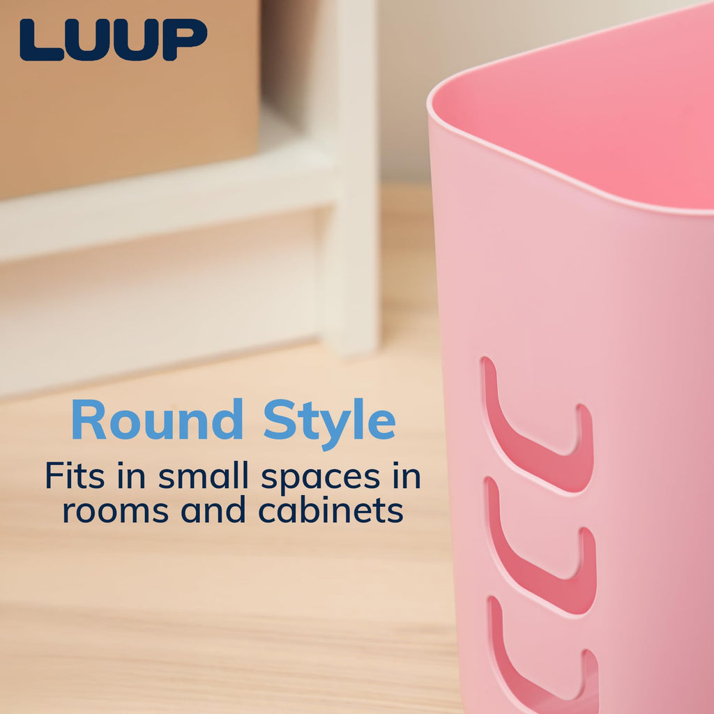 Luup Bathroom Wastebasket, Secure Grocery Bags, Plastic Garbage Container for Vanity, Laundry Room, Kitchen, Office