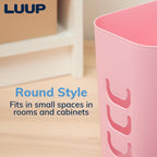 Luup Bathroom Wastebasket, Secure Grocery Bags, Plastic Garbage Container for Vanity, Laundry Room, Kitchen, Office