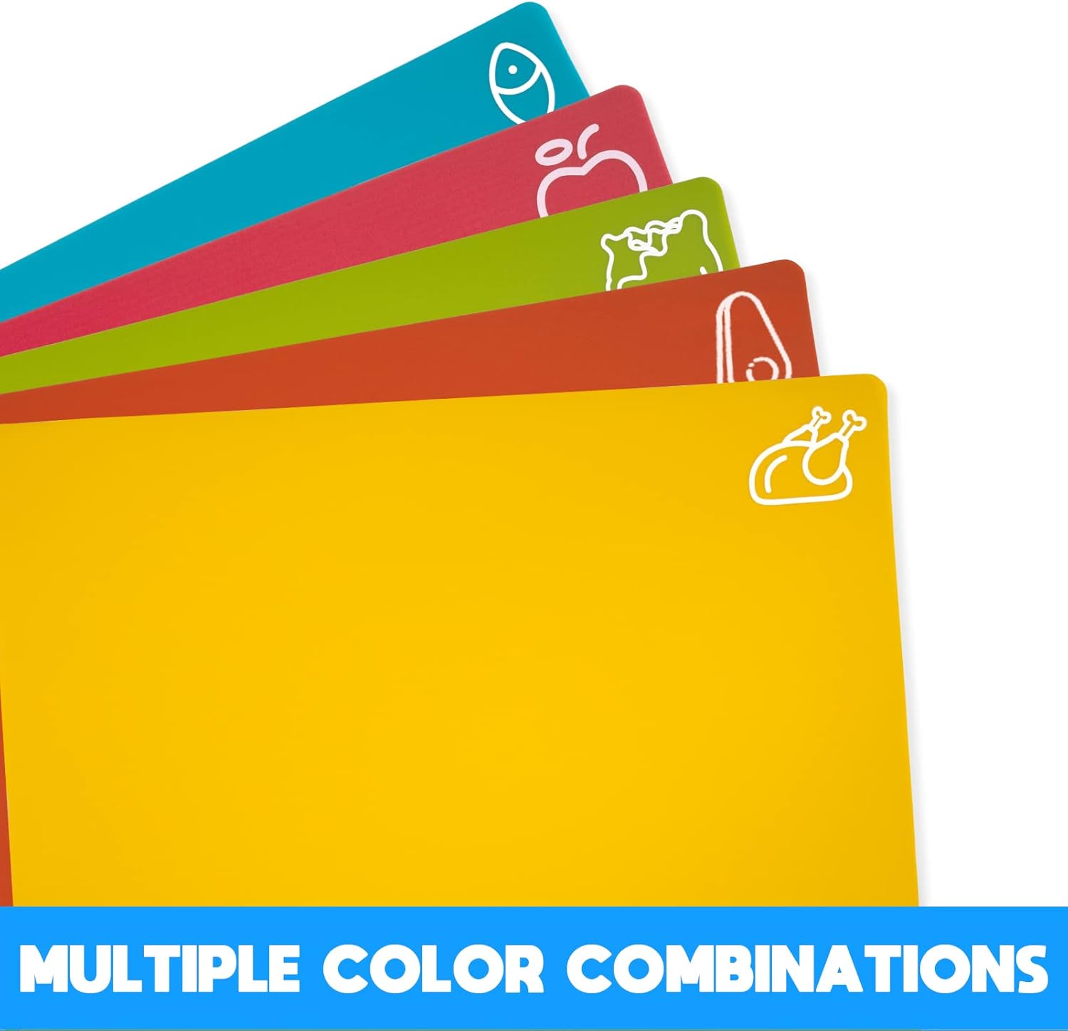 5 Pieces Flexible Cutting Boards, BPA Free Plastic Cutting Boards for Kitchen, Non Slip Cutting Mat for Meat and