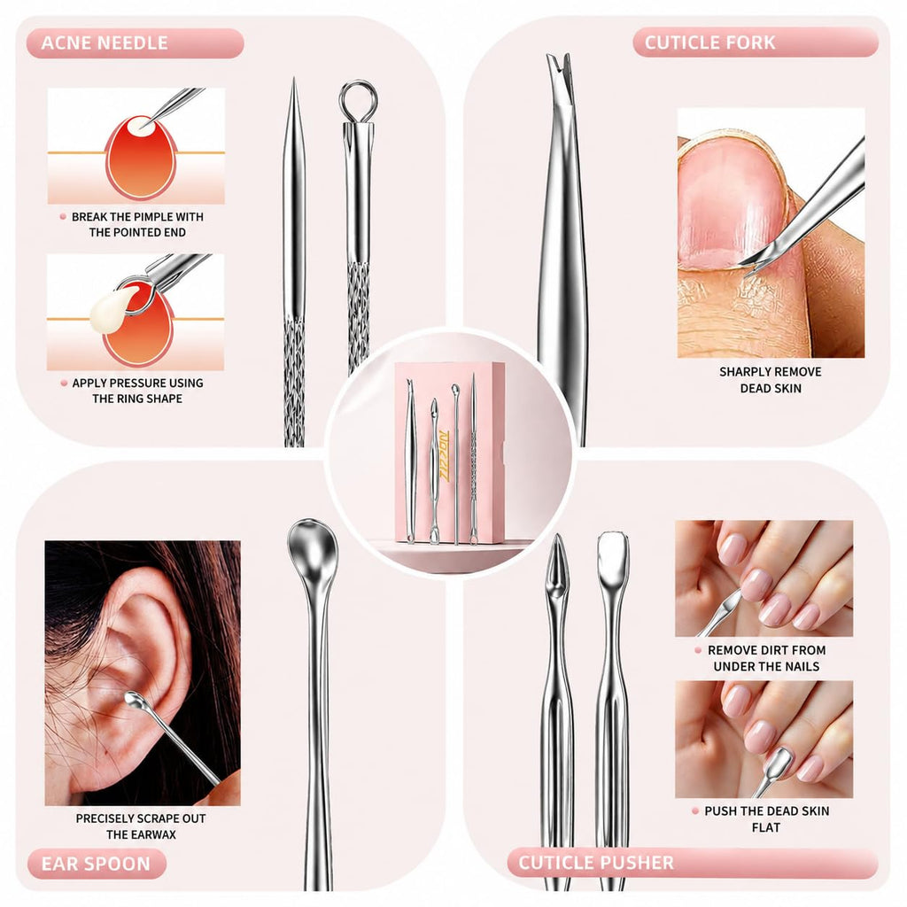 Nail Clippers Kit Manicure Pedicure Set with Holographic Case(Pink)