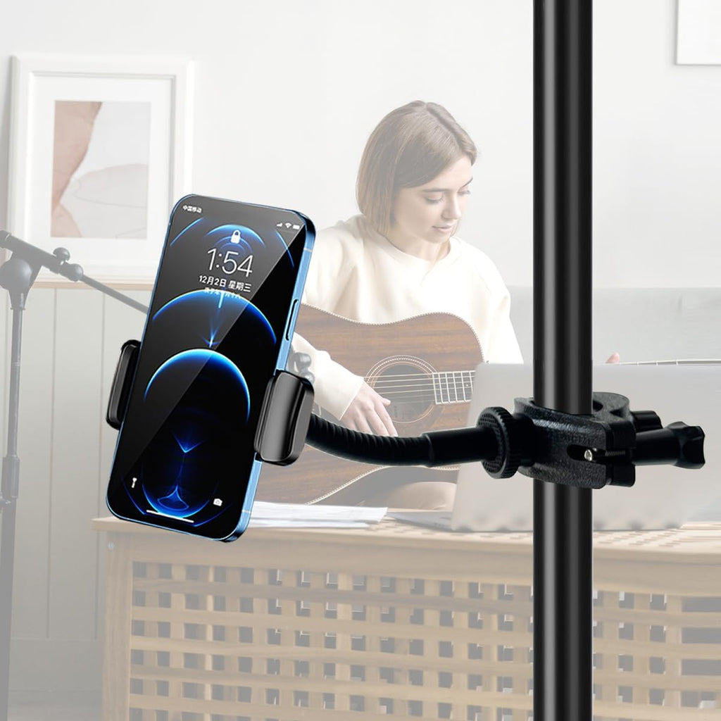 Mic Stand Phone Holder, Flexible Phone Holder for Microphone Stand, Adjustable iPhone Mic Stand Holders, Music Stands