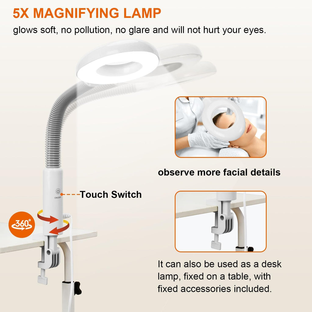 Professional Facial Steamer with 5X Magnifying Lamp, 2 in 1 Facial Steamer Upgrade PTC Heating, Esthetician Steamer