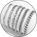 6 Pcs Chain Bracelet for Men, Stainless Steel Cuban Curb Link Rope Paperclip Figaro Herringbone Chain Bracelets Set