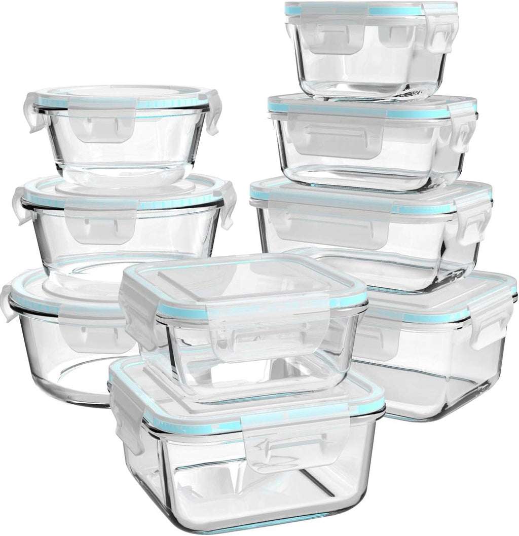 Glass Food Storage Containers with Lids, [18 Piece] Glass Meal Prep Containers Set, Airtight Leak Proof, Oven Freezer