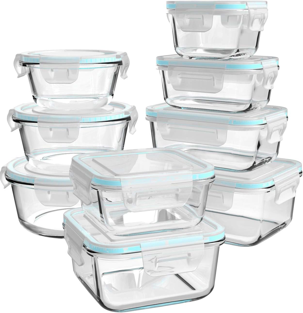 Glass Food Storage Containers with Lids, [18 Piece] Glass Meal Prep Containers Set, Airtight Leak Proof, Oven Freezer
