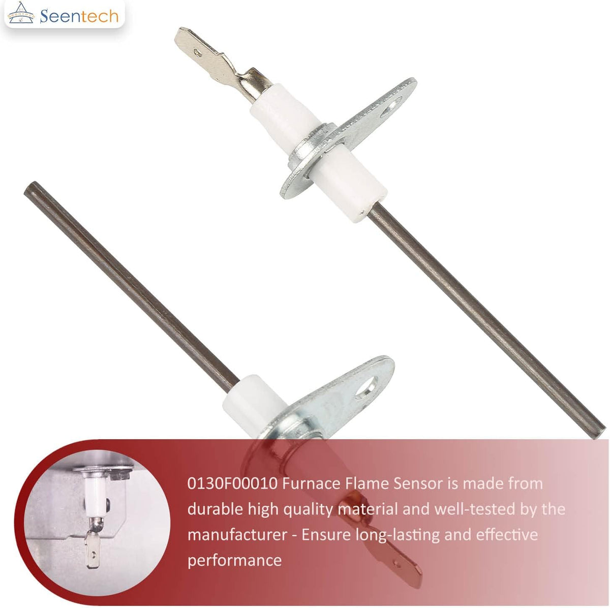 Seentech 0130F00010 Furnace Flame Sensor - Compatible with Goodman Amana Janitrol Furnaces - Replaces B11726-06 B1172606 AP4513976 20488501 P1257001F ACS90453BXA P1257007F (Pack of 2)