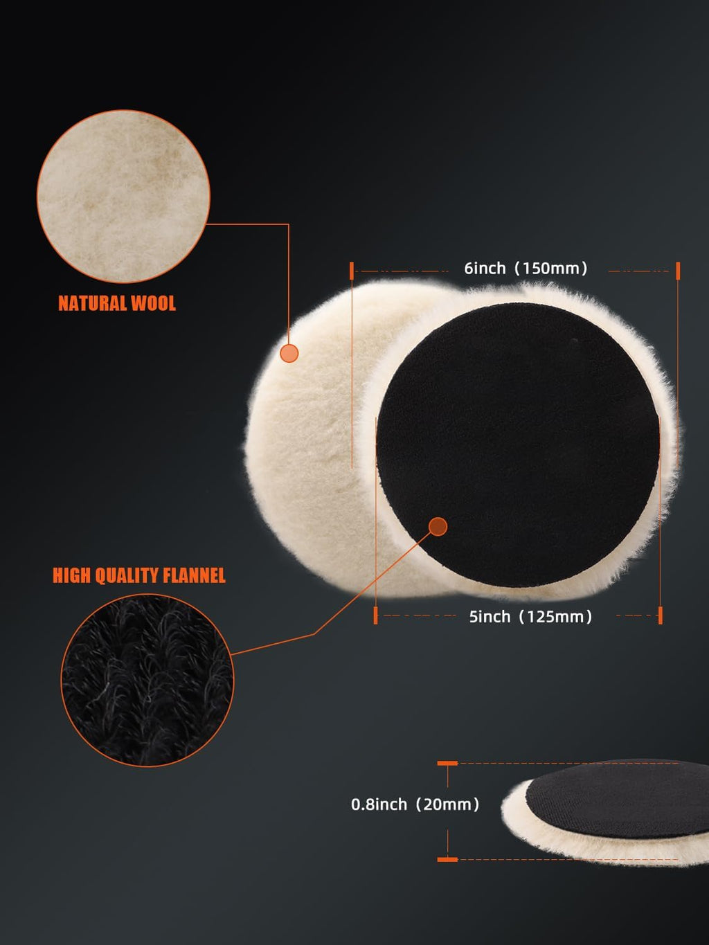 Wool Buffing Polishing Pads, 3Pcs 5 Inch (125mm) Wool Cutting Pad, Wool Compounding Pad, Buffing and Polishing Pads