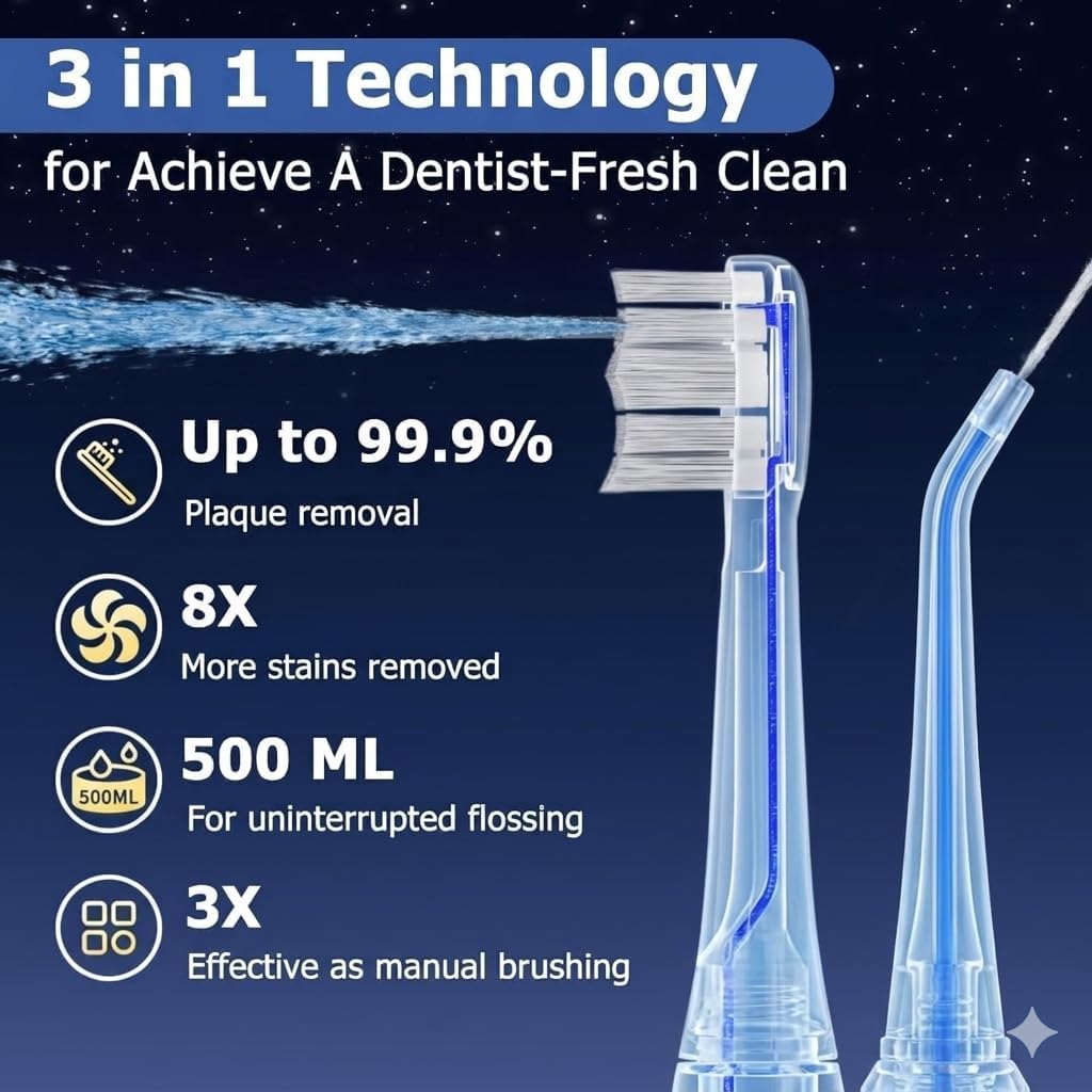 3-in-1 Electric Toothbrush with Water Flosser, Upgraded Flossing Toothbrush with 5 Speeds & 3 Modes, 30 Days/Charge