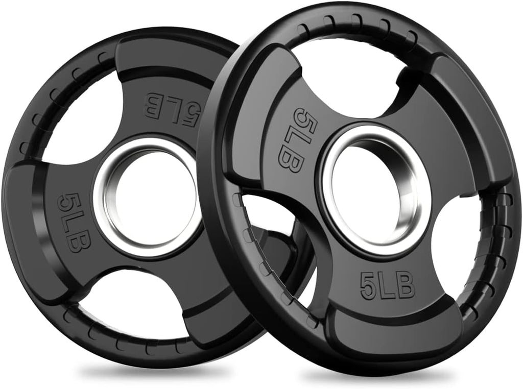 Olympic Rubber Grip Weight Plates, 2-Inch Barbell Set | Solid Iron Core, Rubber Coated, 2-Inch Olympic Bar