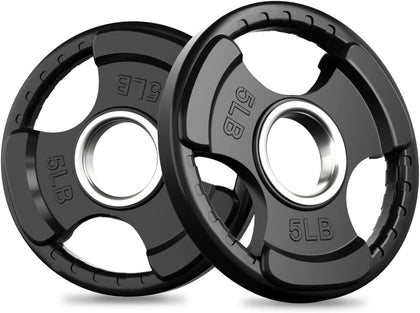 Olympic Rubber Grip Weight Plates, 2-Inch Barbell Set | Solid Iron Core, Rubber Coated, 2-Inch Olympic Bar