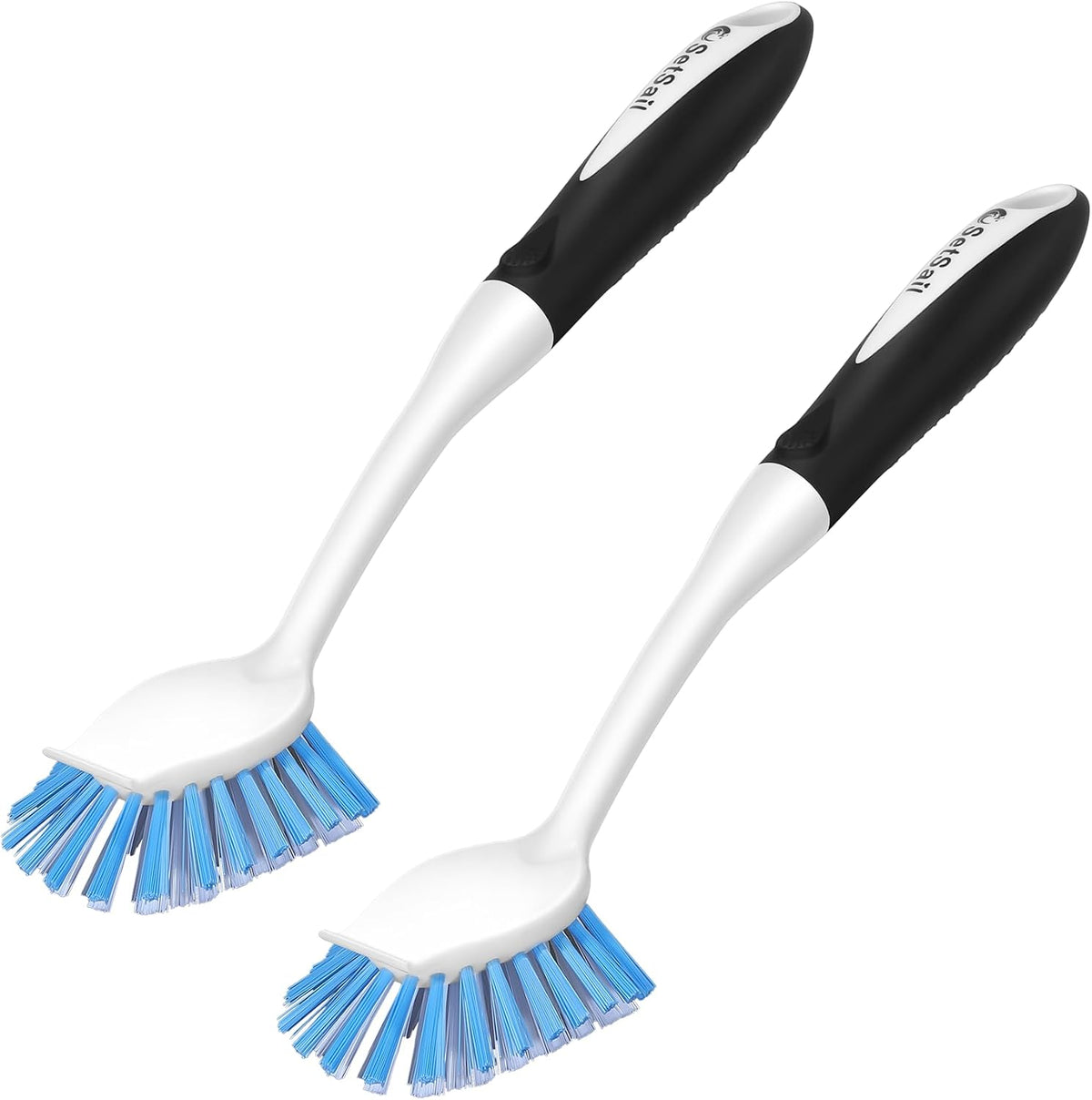 Dish Brush with Handle, 2 Pack Stiff Bristles Dish Scrubber with Built-in Scraper Dish Scrub Brushes for Cleaning