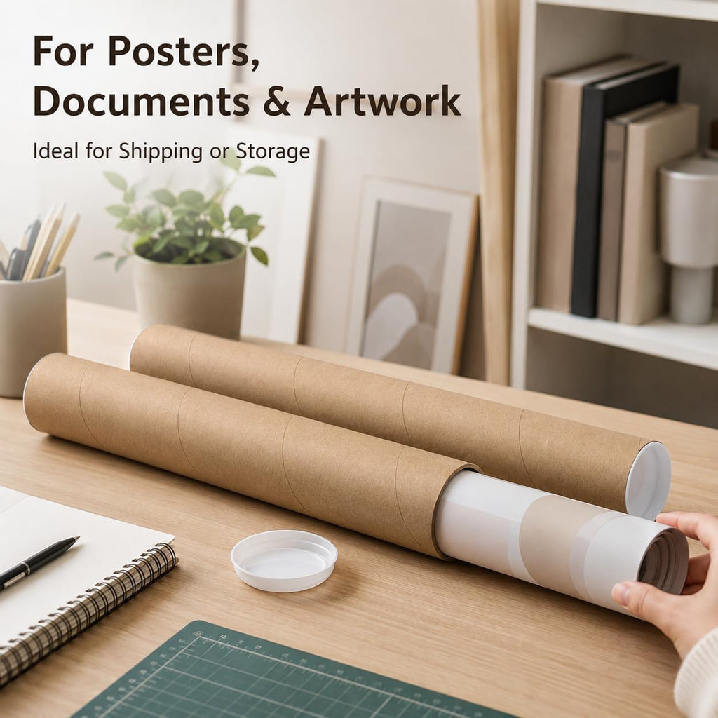 2-Pack 3 x 24 in Kraft Mailing Tubes with End Caps for Posters & Documents