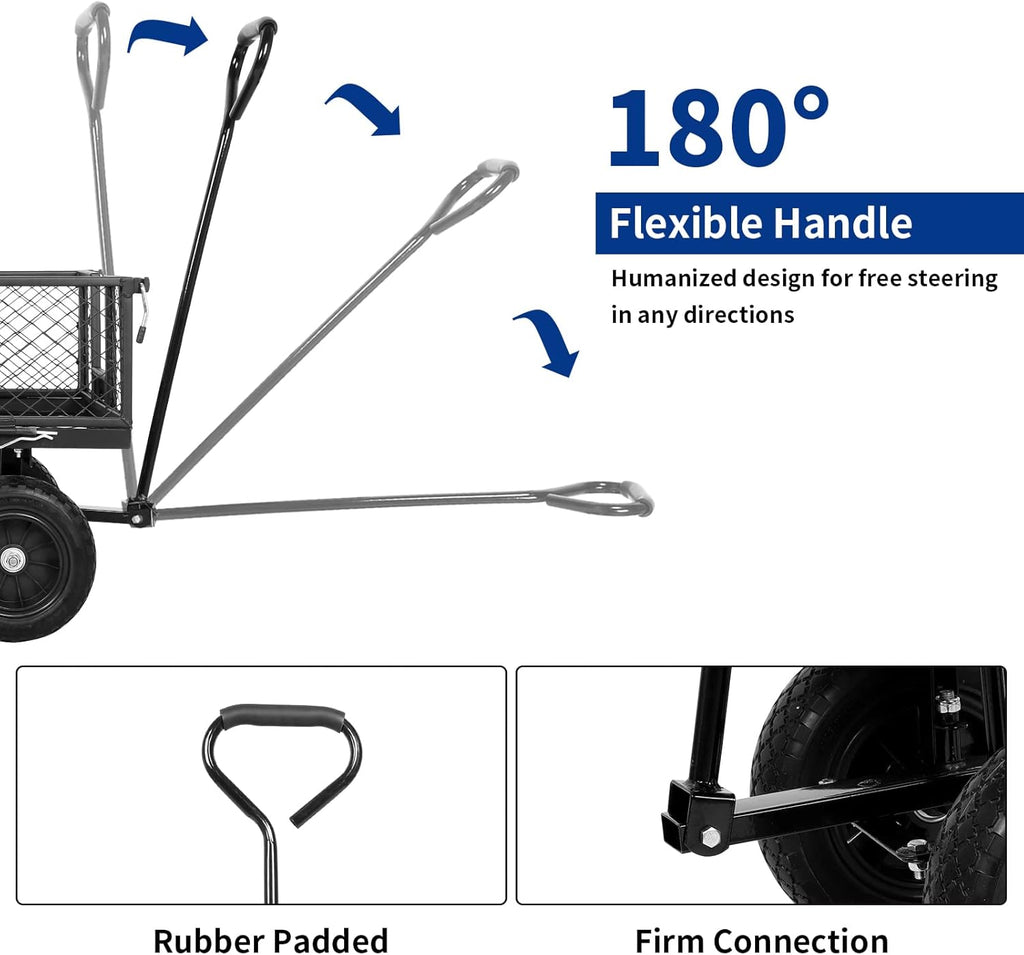 10" Flat Free Tires Heavy Duty Garden Cart with 180° Rotating Handle and Removable Sides, 4 Cu.Ft 880 lbs Capacity