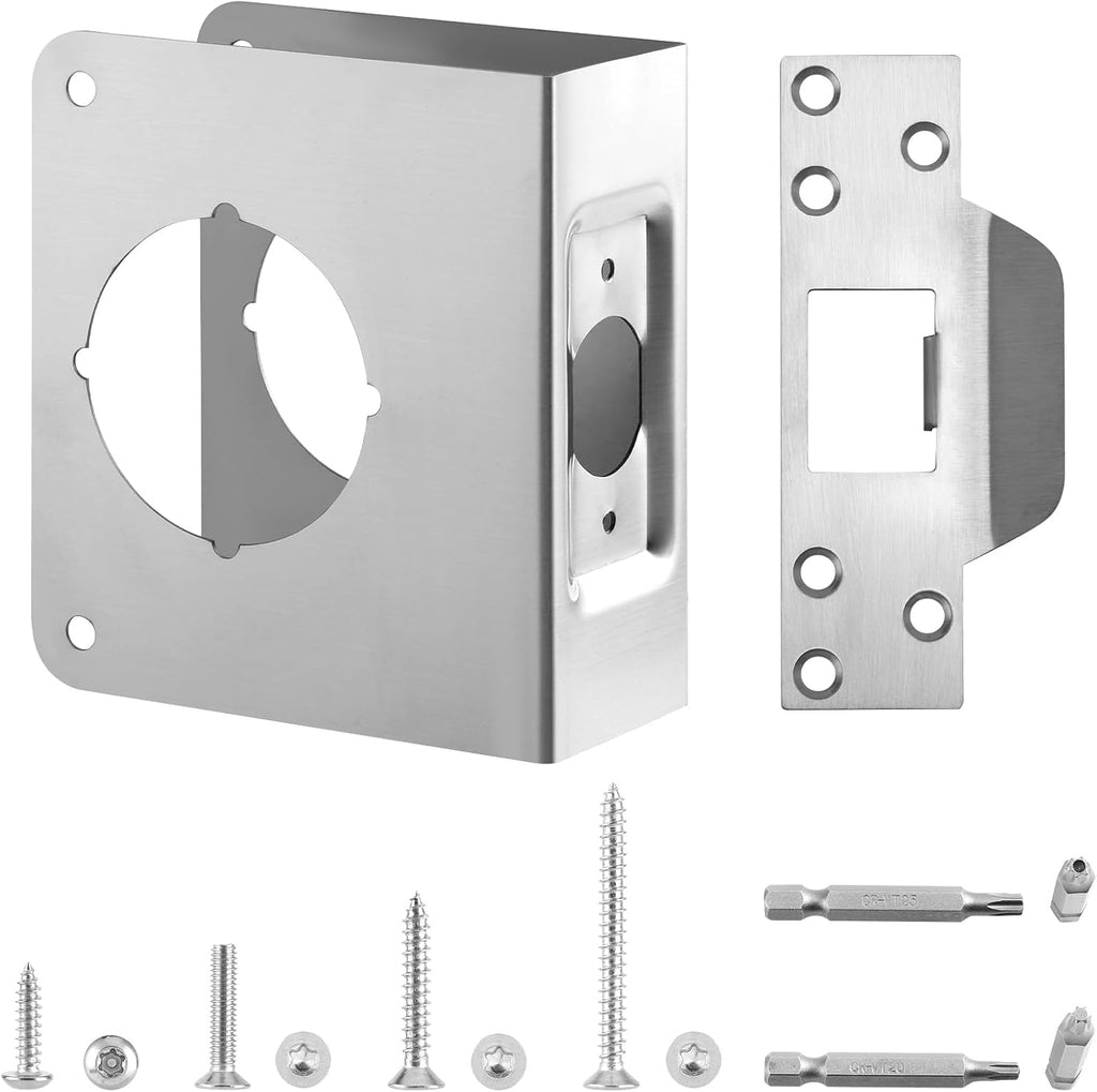 U 9553 Door Reinforcement Plate Kit for 1-3/4" Doors, 2-3/8" Backset | Stainless Steel ,Includes Door Strike Plate