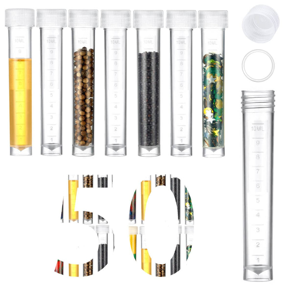 50PCS 10ml Plastic Small Vials with Screw Caps Sample Tubes Cryotubes,PP Material, Free from DNase, RNase, Human DNA