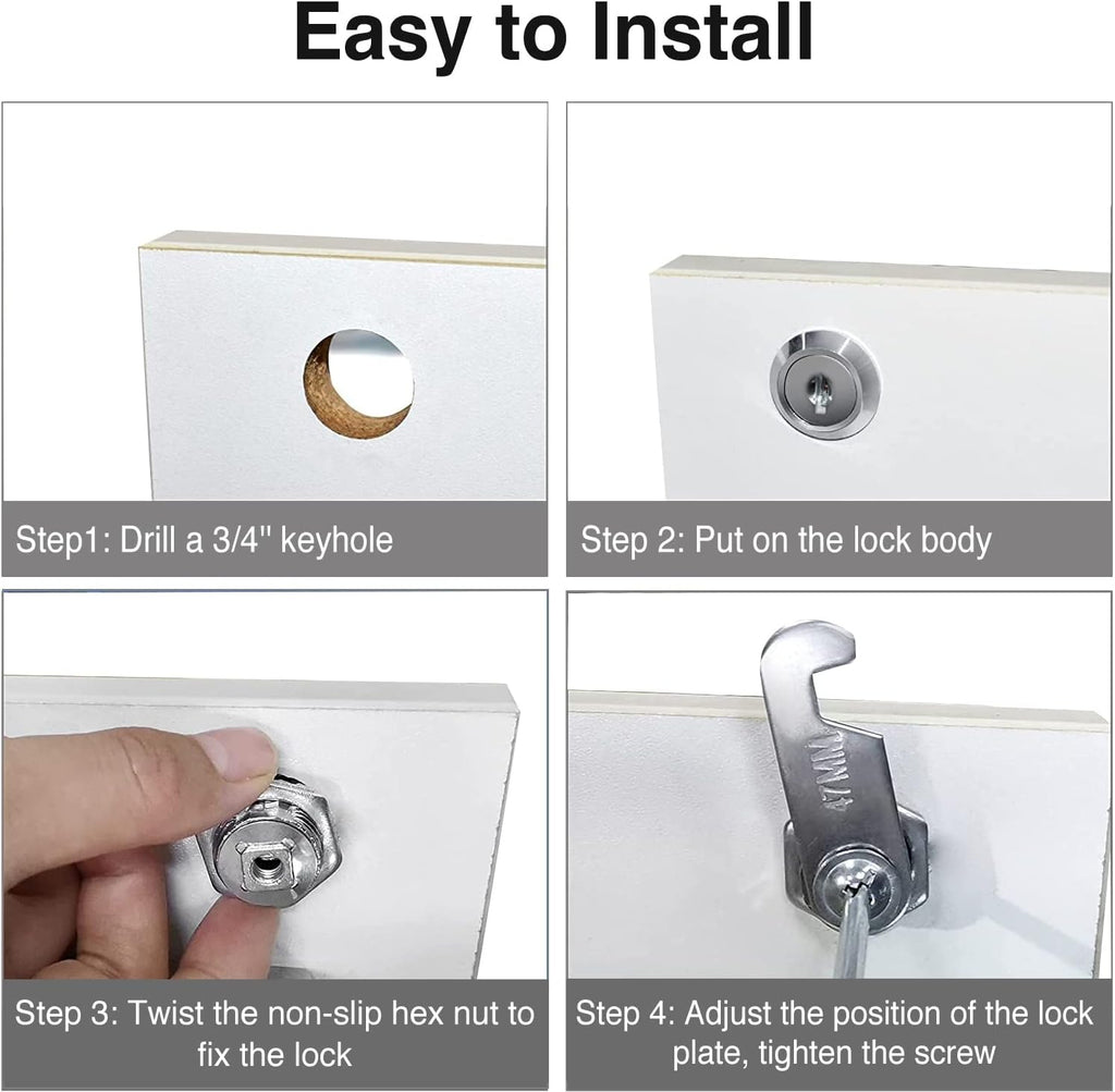 Cabinet Cam Locks Keyed Alike, 1-1/8'' Fits on 7/8'' Max Door Thickness, Secure File Drawer Mailbox RV Storage