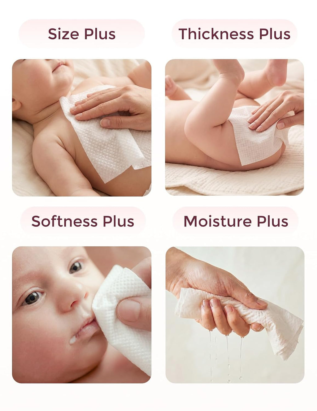 Baby Wipes, Unscented & Hypoallergenic, Gentle for Sensitive Skin | Plus Wipes-Size, Thickness, Moisture, Softness &