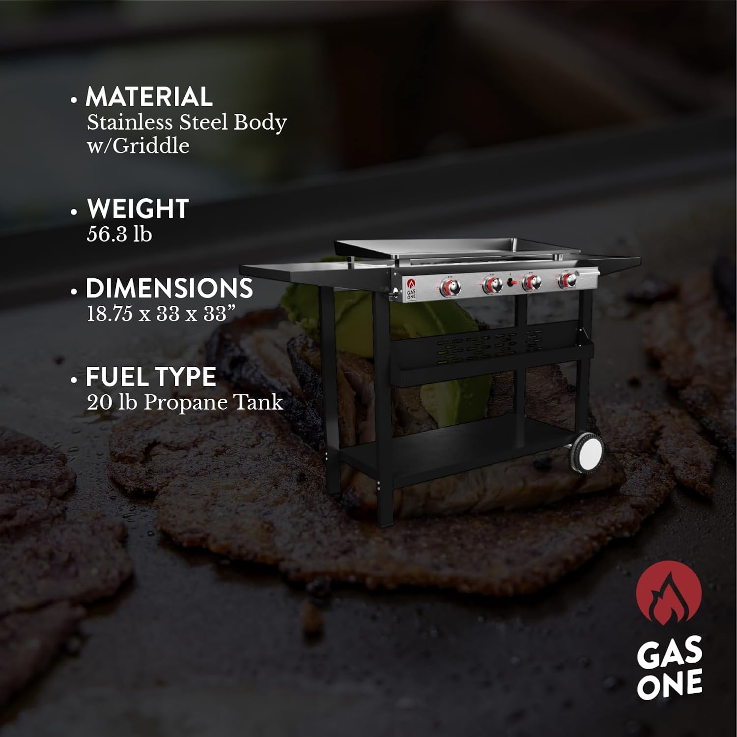 Flat Top Grill With 4 Burners - Premium Propane Outdoor Grill Cart - Stainless Steel Auto Ignition Camping Griddle