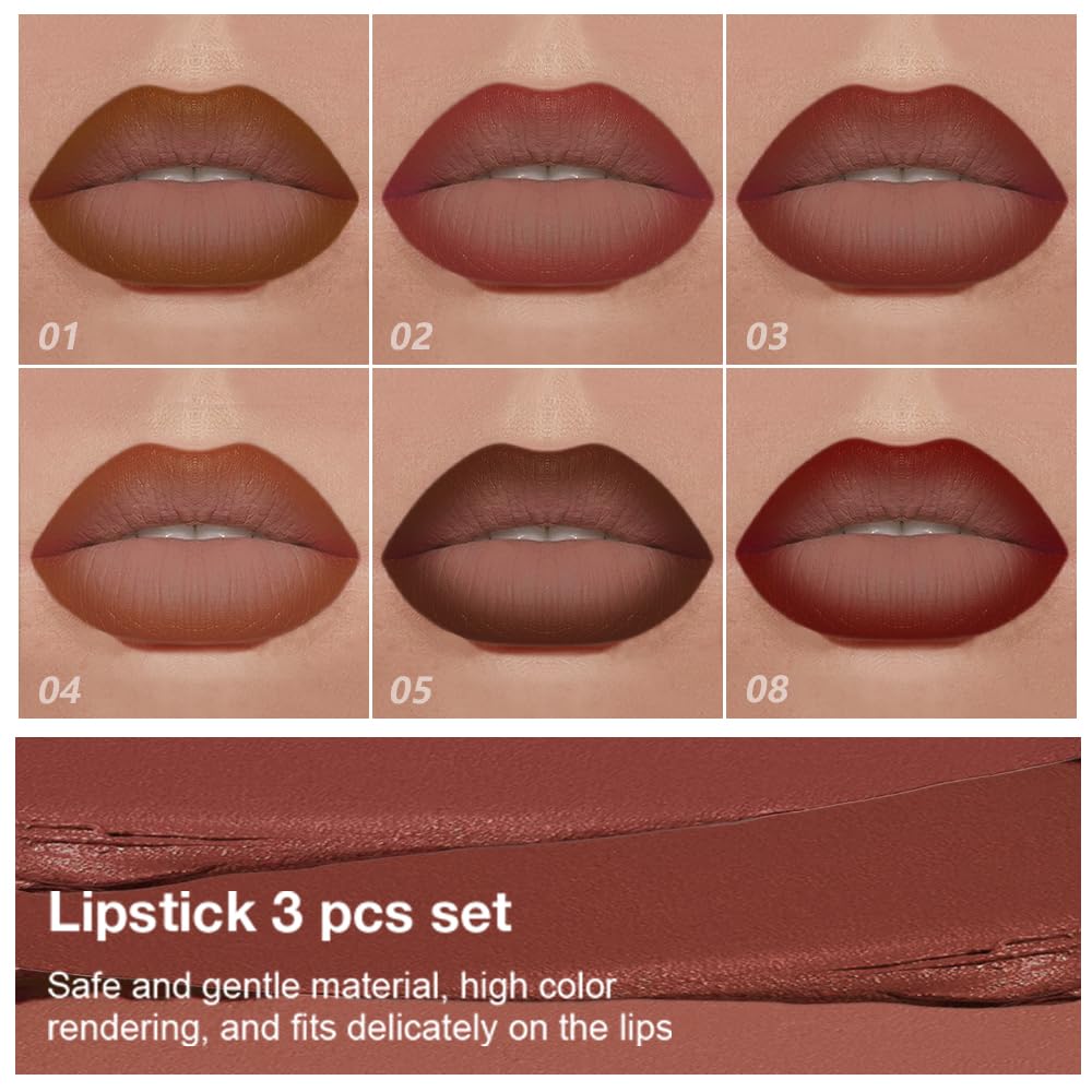 6Pcs Warm Red Brown Nude Maroon Dark Wine Gradient Matte Lipstick Lip Liner Crayon Combo Pencil Set for Women