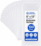5" X 12" Long Zip Bags (100 Count) - 2 Mil Clear Reclosable