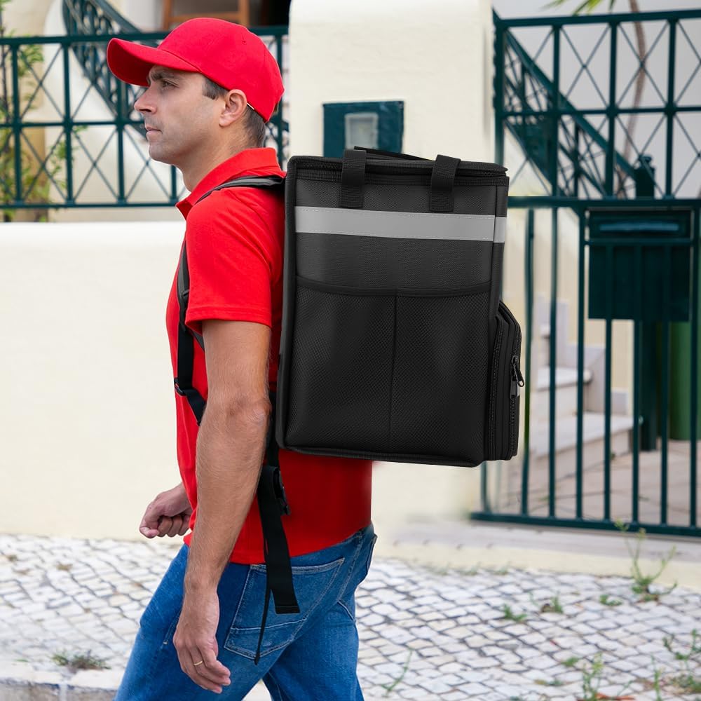 Insulated Food Delivery Backpack with Cup Holders, Expandable Bag