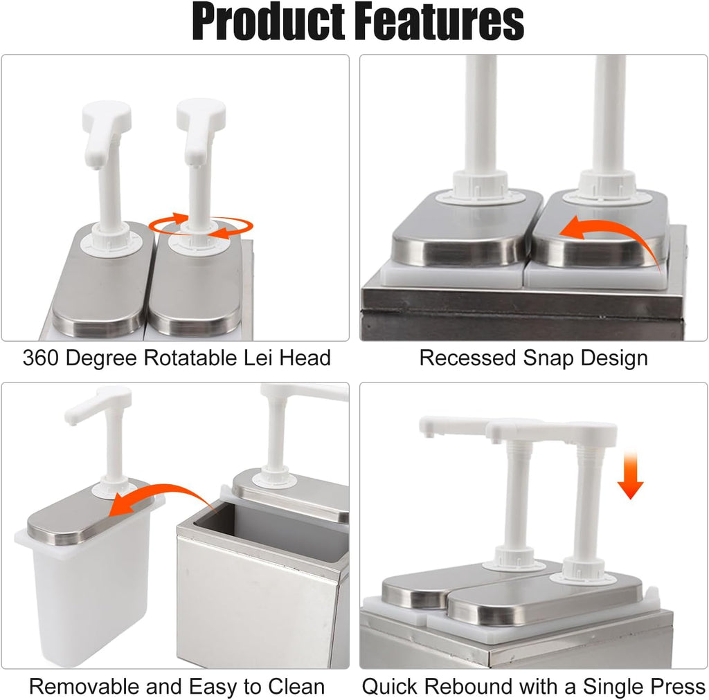 4L/1.06Gal Stainless Steel Double Sauce Dispenser Pump