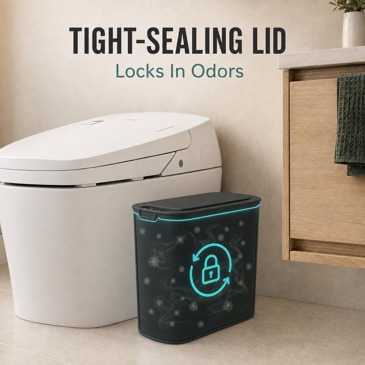 Automatic Motion Sensor Bathroom Trash Can with Lid, 2.6 Gallon Touchless Trash Bin, Smart Garbage Can Plastic Slim